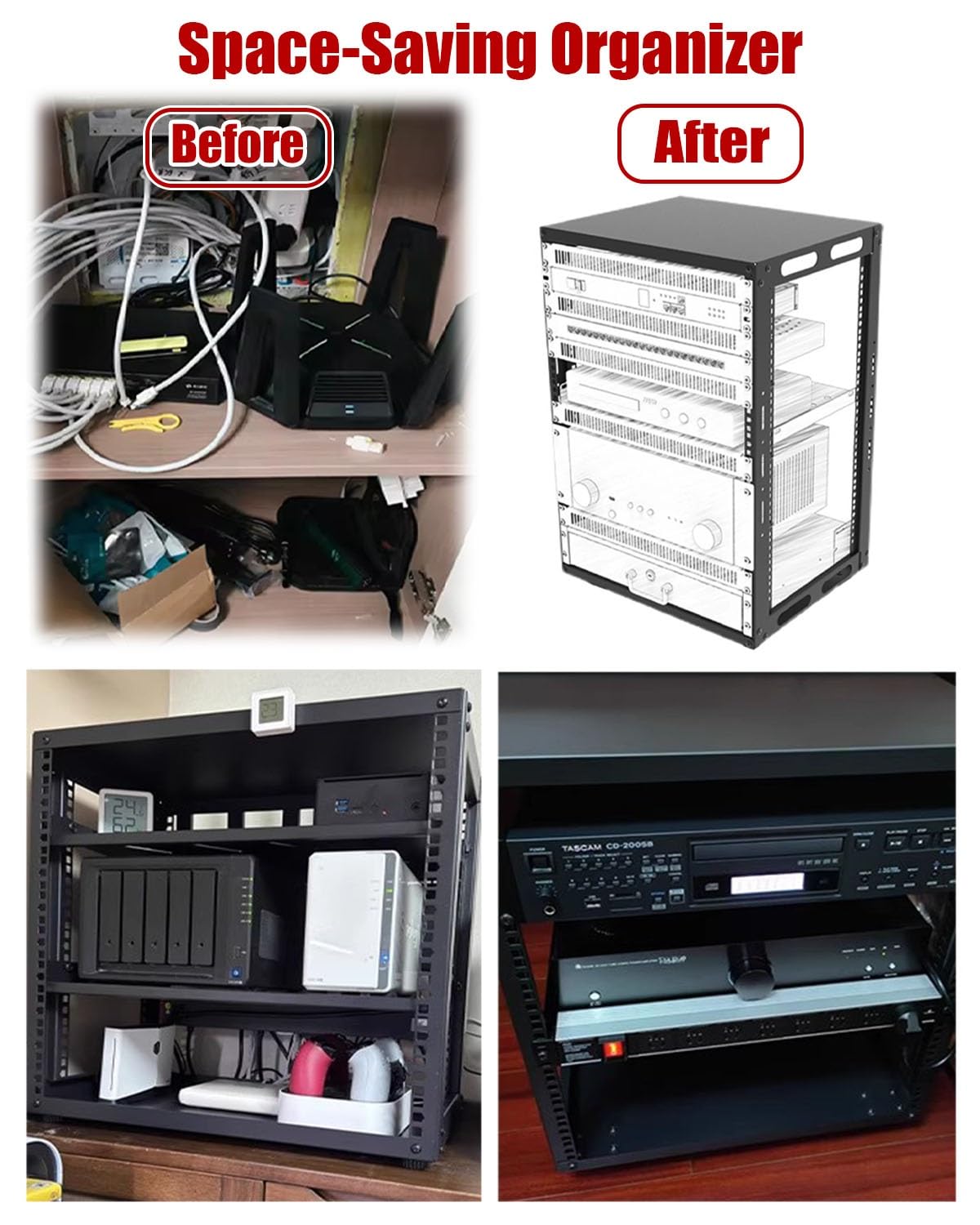 Rack di Rete a Telaio Aperto Rack di Rete a Telaio Aperto 12U con Ripiani Ventilati, Rack in Metallo per Server e Apparecchiature 48 cm, Scaffale per Data Center di Rete(2 tier,D 33.3cm (13 1/8"))