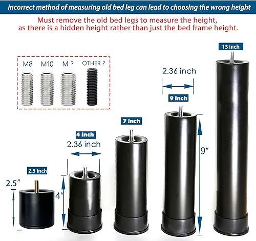 Miniatura 21 de Benbuoo Base de cama ajustable de metal de 5.5 pulgadas, repuesto de patas de repuesto resistente de altura extra compatible con el 93% de los Negro