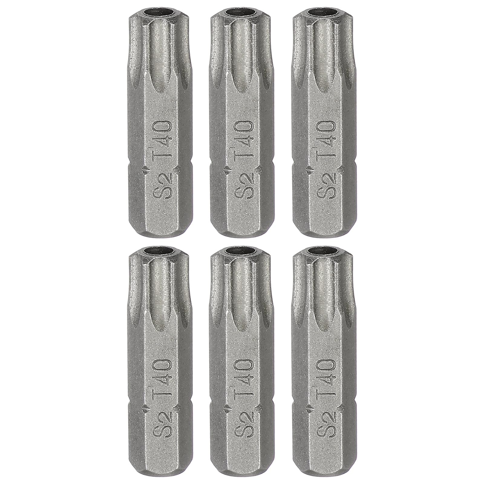 sourcing map 6pcs T40 Torx Screwdriver Bit 1/4" Hex Shank 25mm/1" Length S2 Steel Star 6 Point Head Hex Security Screw Driver Bits with Hole for Impact Electric Screw Driver Power Tools, Grey