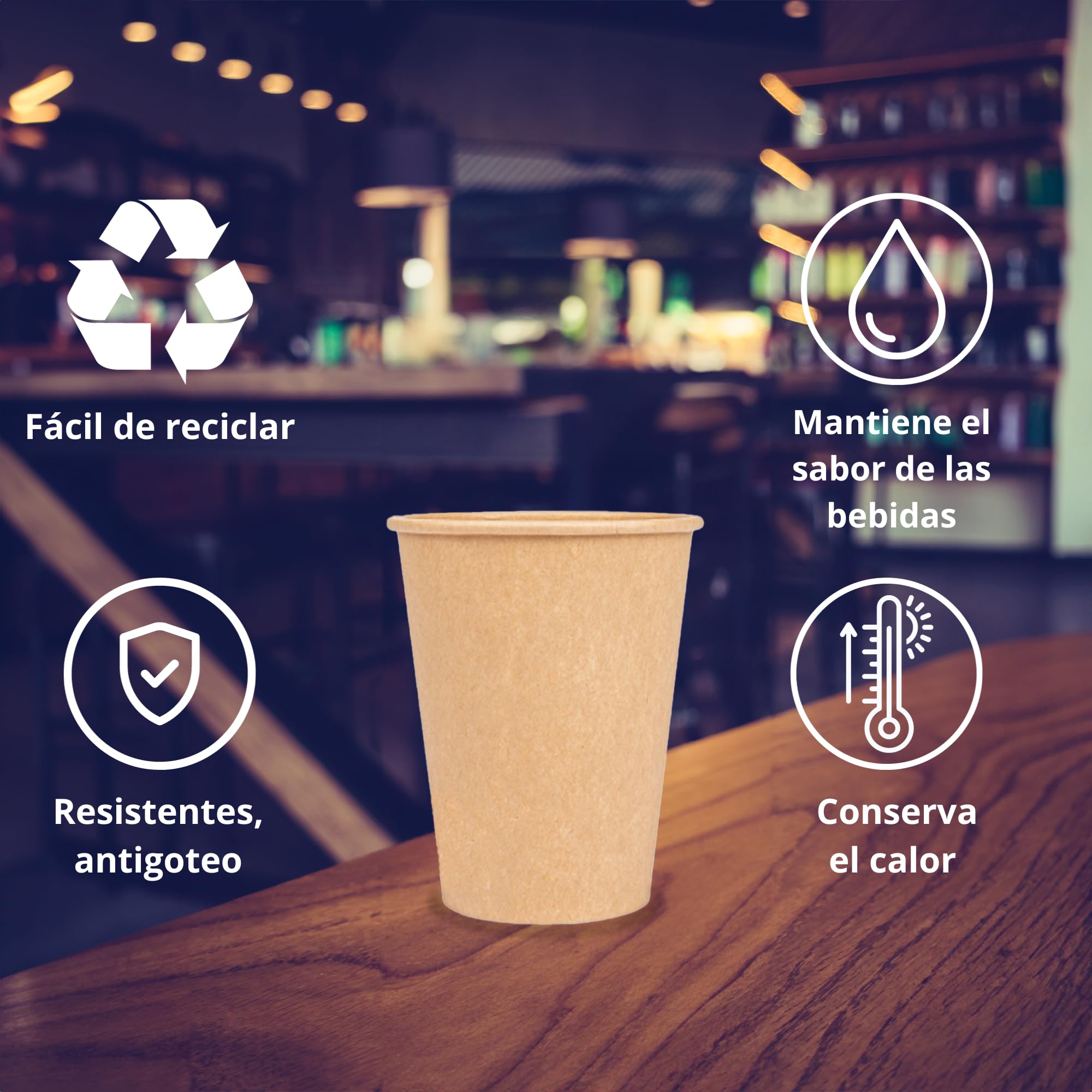 Vasos de café reutilizables | Capacidad 240 mililitros | Pack de vasos de cartón resistentes al calor | Ideales para llevar bebidas calientes | 400 unidades