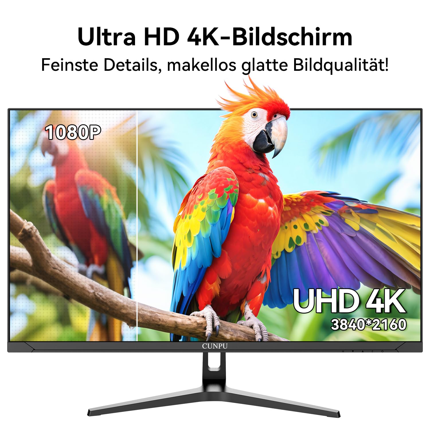 CUNPU 4K Monitor 32 Zoll, 1,07 Mrd. Farben, 100% sRGB, 95% DCI-P3&AdobeRGB, VA, Augenschonend, VESA(75X75mm), HDR, HDMI*2 DP*2, Für professionelles Arbeiten, Design & Content