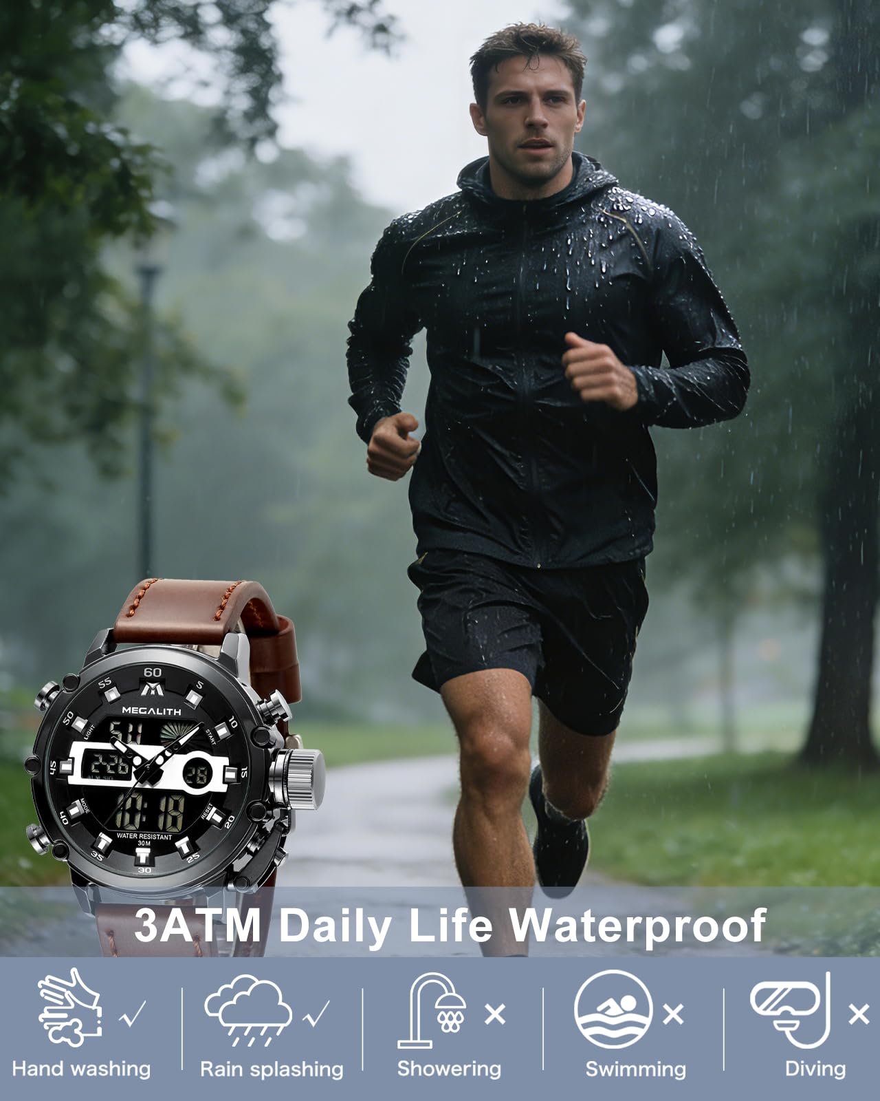 MEGALITH Reloj Hombre Digital Militar: Deportivo Esfera Grande Reloj de Pulsera con Cronómetro LED Alarma Impermeable para Correr Outdoor - Regalos para Él