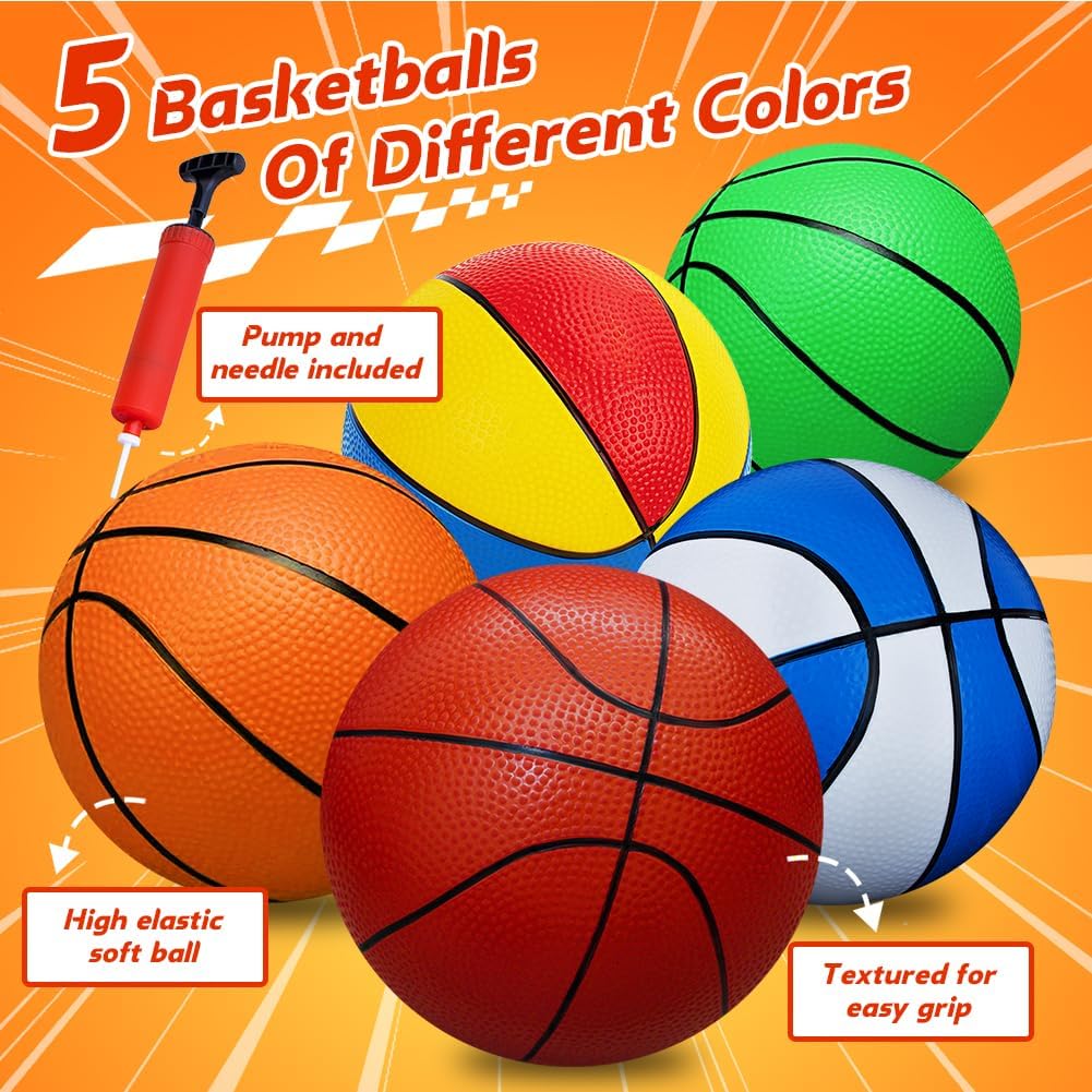5 Pcs Mini Basketballs Set-7 Inchs Small Basketballs with Pump,Toddler Kids Birthday Gifts,Boys Girls Rubber Ball Over the Door Hoop Replacements,Indoor Outdoor Sports Toys Pool Beach Fun,Party Favors image 2 of 6 B0F6T9KFD4