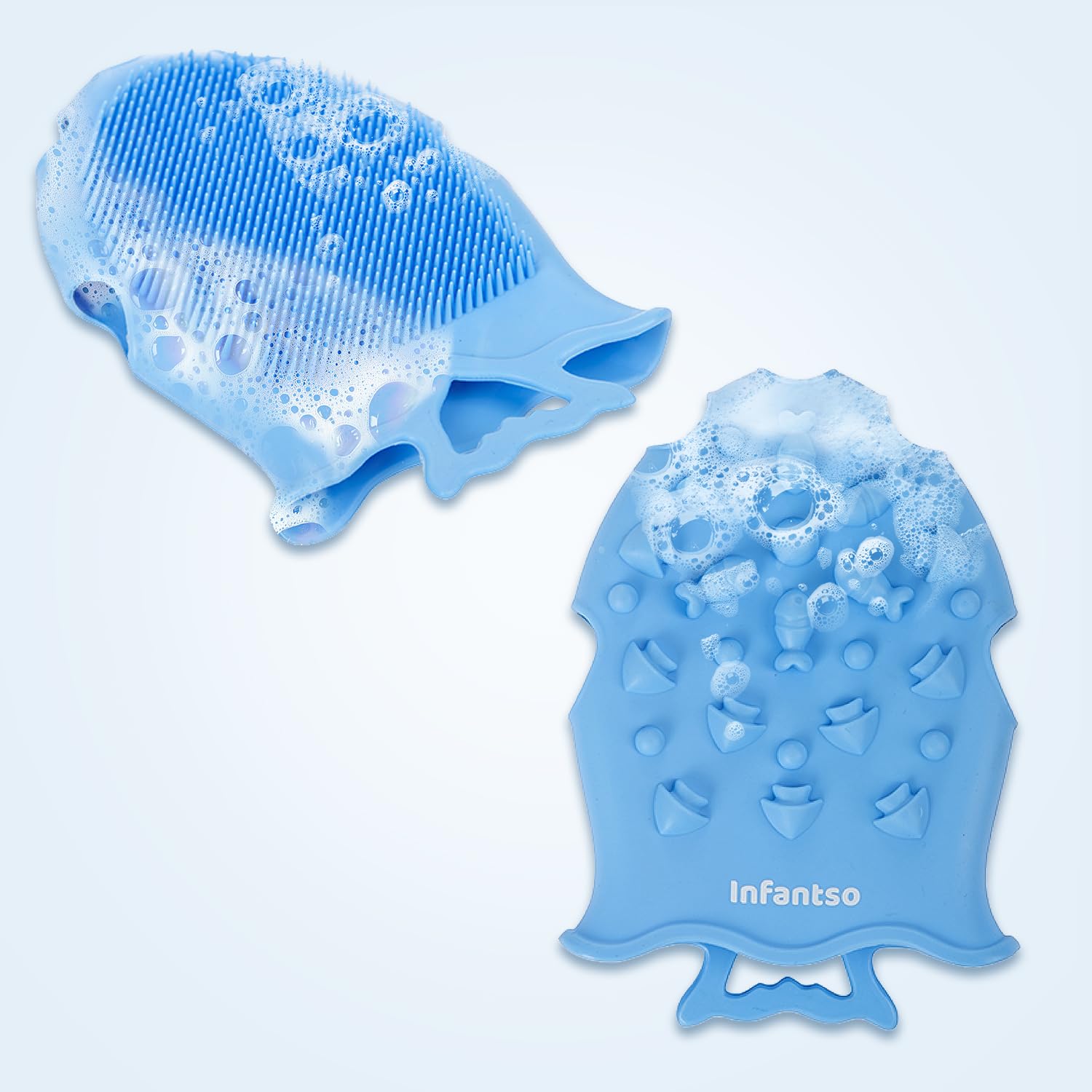 Infantso Silicone Baby Bath Brush with Soft Bristles & BPA Free For Dirt_Removal (Brush-Bl)