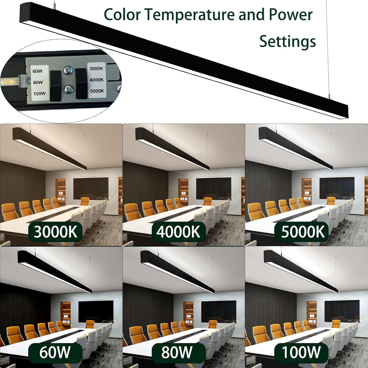 4FT Led Linear Lights,Linkable 8FT/12FT/16FT,35W Down + 15W Up Light,3/4/5KK 3CCT Selectable,Commercial Lighting Fixture for Office,0-10V Dimmable Linear Pendant Lighting for Shop,Garage