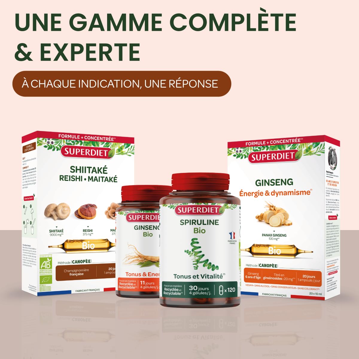 Shiitaké Reishi Maitaké - Champignons 100% français - Immunité - Ampoules | Cure 20 ampoules 10ml-Shiitaké 9000mg, Reishi 375mg, Maitaké 375mg-Méthode culture Japonaise-Fabrication Française-Superdiet
