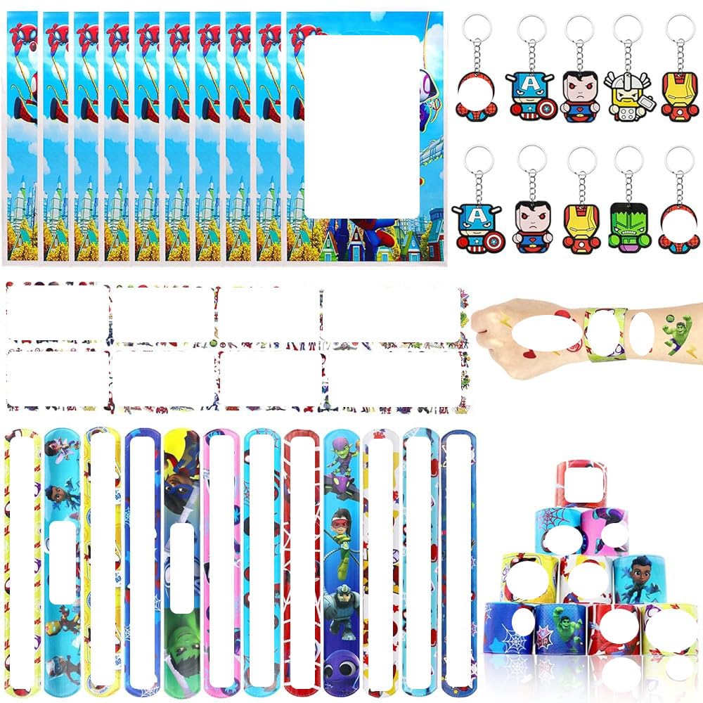 Spider Friends Party Bag Fillers for Kids Boys Girls, 42 Pcs Spiderhero Assorted Toys Pinata Filler with Slap Bands Stickers Keychains Gift Bags Lucky Dip Prize Party Favours for Birthday Gift
