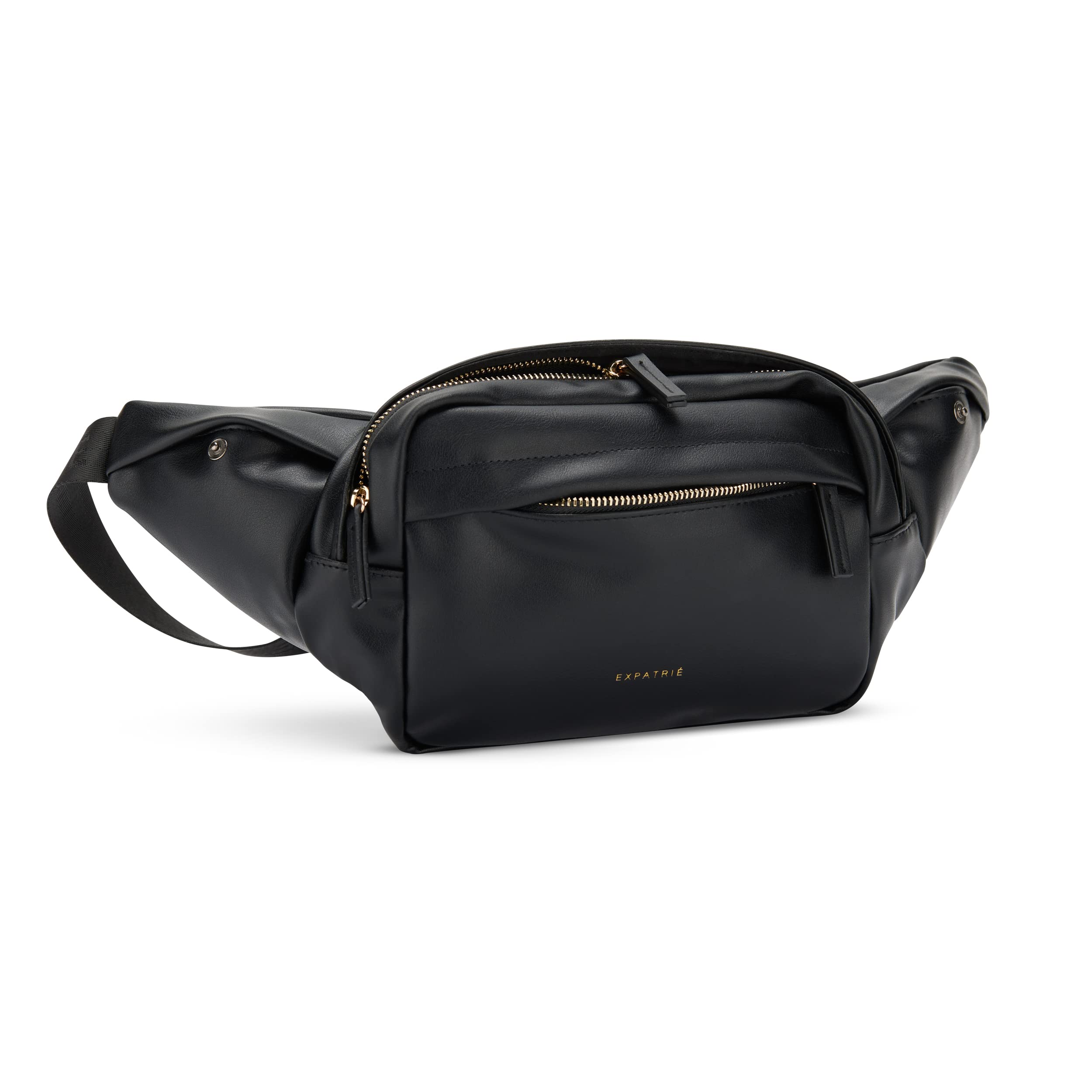 Expatrié Bauchtasche Damen Schwarz - Justine - Brusttasche für Reise, Festival & Sport - Stylische Bumbag aus PU Kunstleder - Wasserabweisend