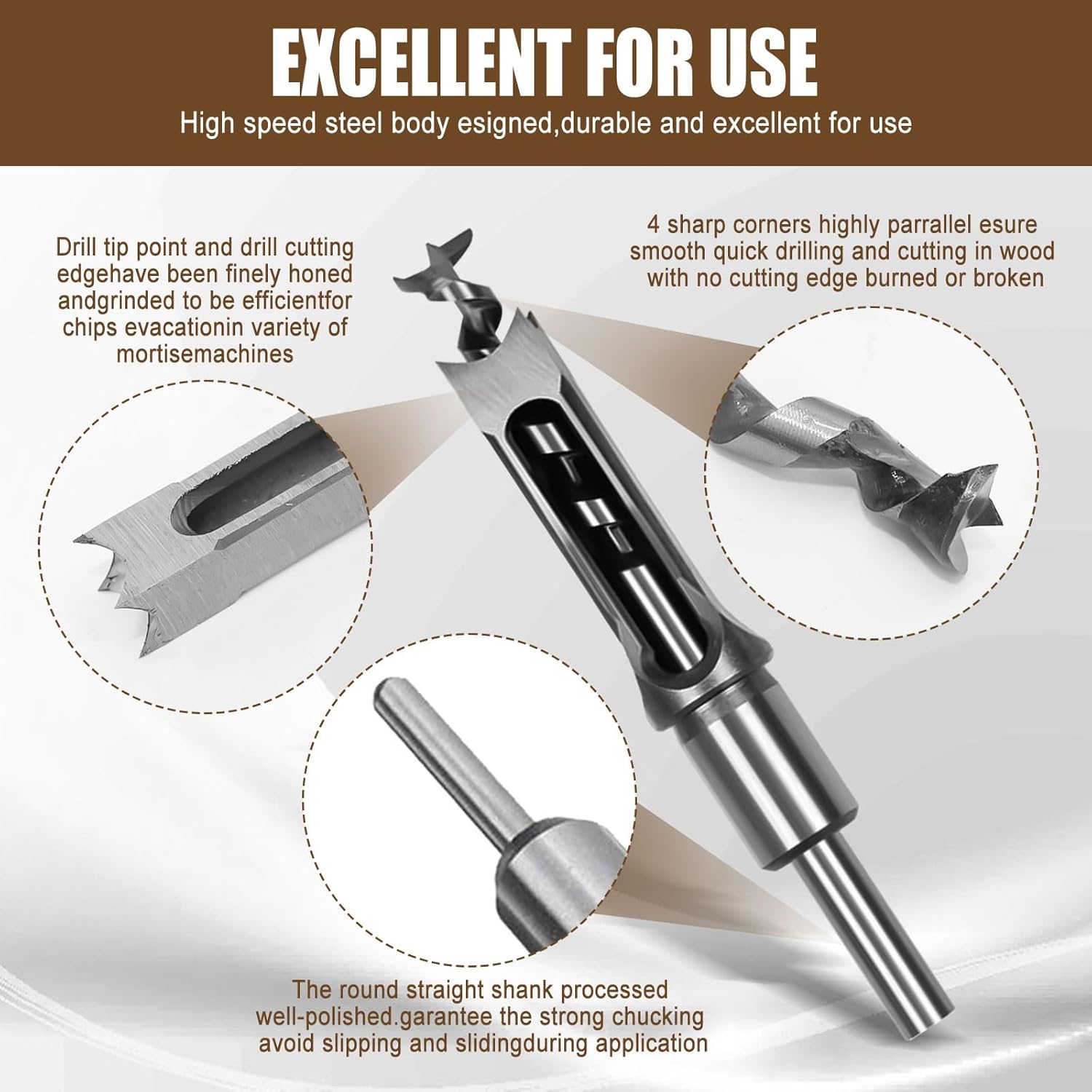 Woodworking Square Hole Drill Bits, Wood Mortising Chisel Set Wood Square Hole Mortising Chisel Drill Bit for Mortising Machines (7/30, 1/4, 5/16, 3/8, 7/16, 1/2, 9/16, 5/8)