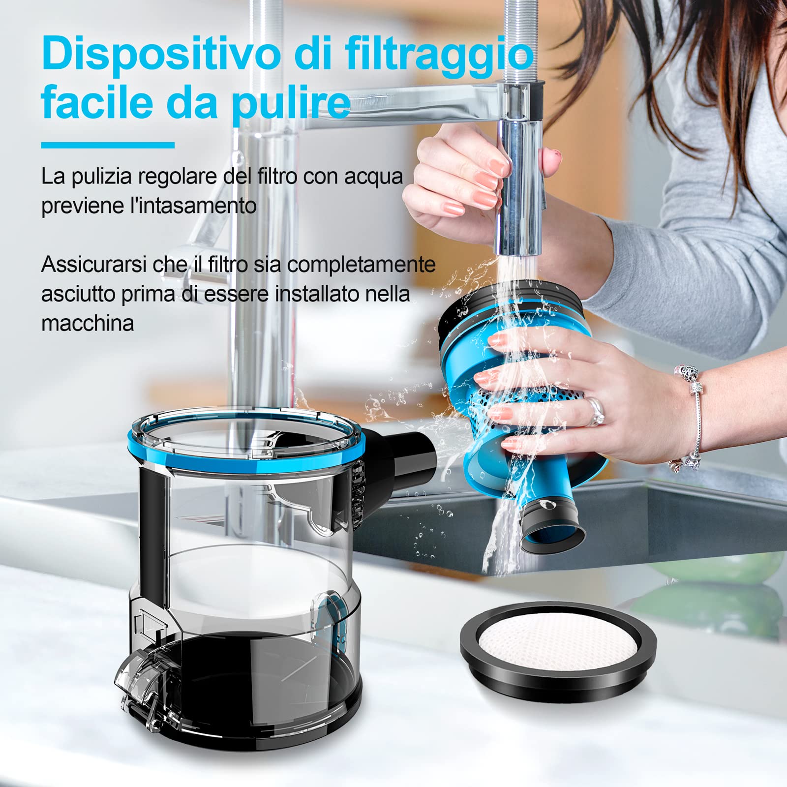 Aspirapolvere con filo, Scopa Elettrica con Filo, 18kPa 600 W, Aspirapolvere senza Sacco, con Cavo 6m, 3 in 1, per Pavimenti Duri e Peli di Animali Domestici