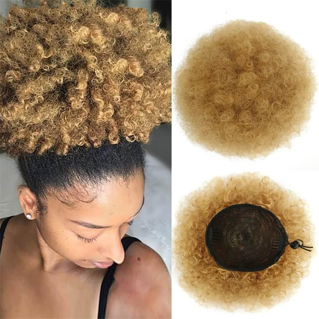 Wjnvfioo Synthetic Afro Puff Curly Chignon 12Inch Short Kinky Curly Drawstring Ponytailtail Hair Extension Hairpieces For Women 1B-Black Medium#1 PC