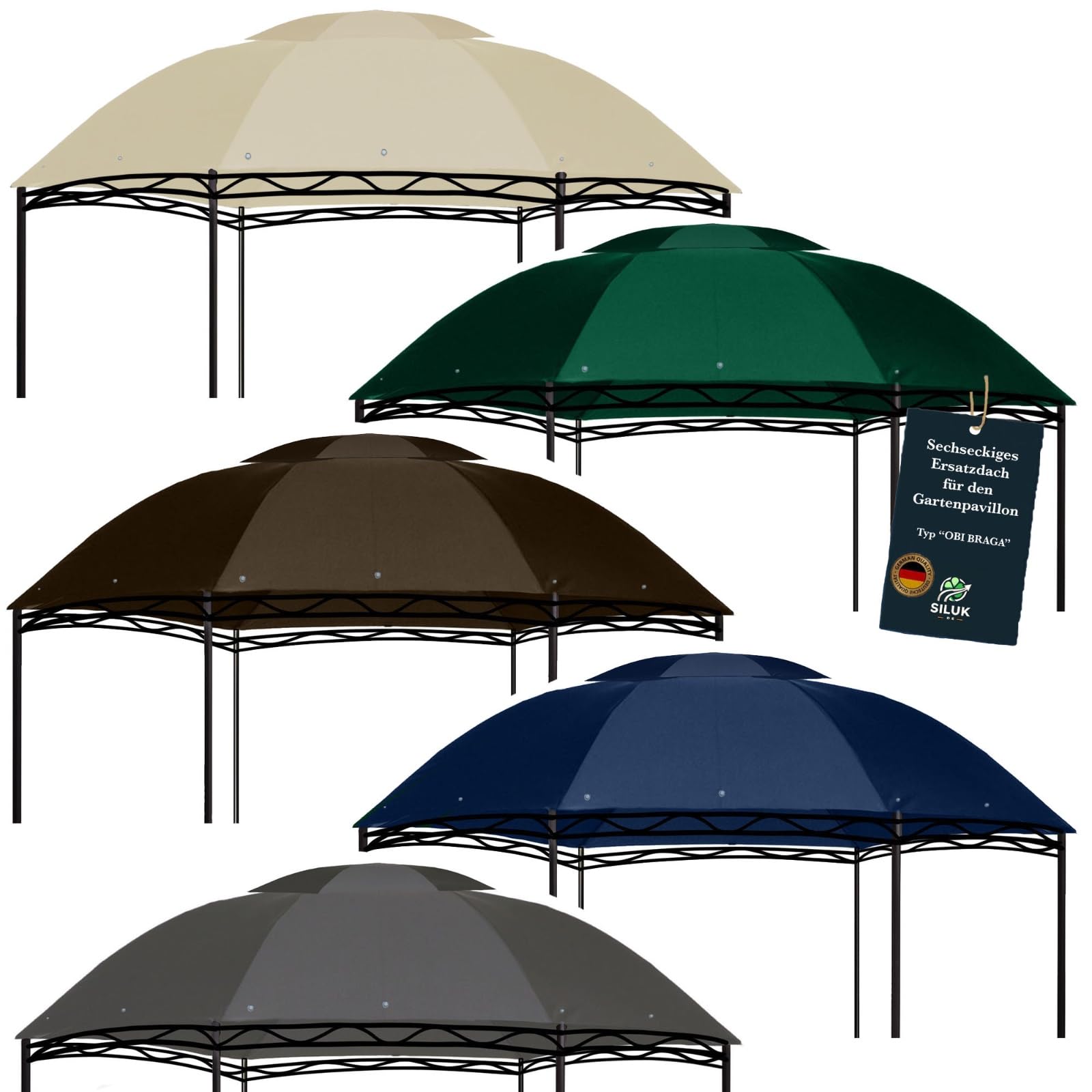 Modello 2 Tetto di ricambio per gazebo da giardino Ø 350 [cm] Materiale impermeabile: panama in PVC, morbido, 370 g/m², ultra resistente, modello 4 (beige)