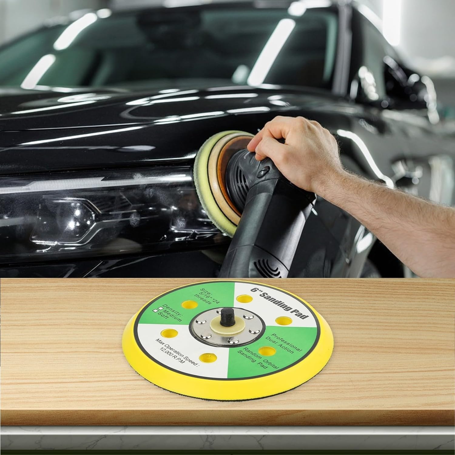 Dual Action Random Orbital Sander Pad 6 Inch Diameter Polishing Wheel 12000 RPM for Smooth Sanding Results