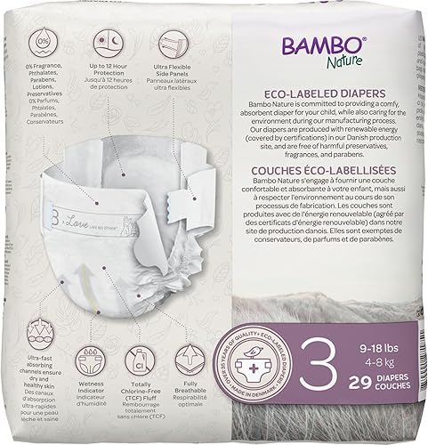 Miniatura 9 de Bambo Nature Pañales hipoalergénicos Dream Baby, pañales sostenibles con etiqueta ecológica de primera calidad, protección mejorada contra fugas,