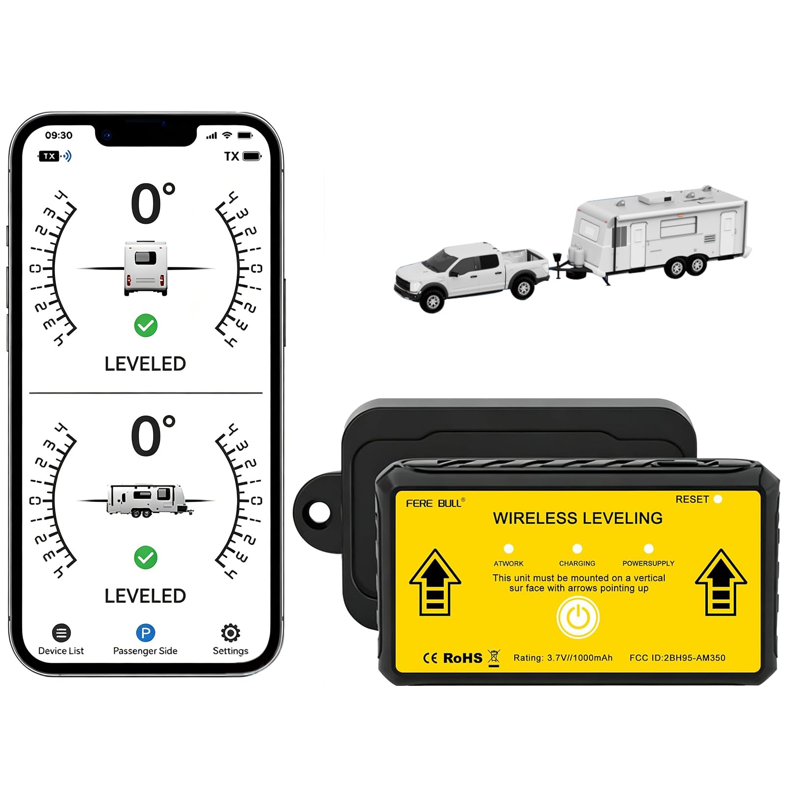 Kabelloses RV-Nivelliersystem, Bluetooth-Nivellierer für Camper, Automatische Niveaustanzeige,Wohnmobil Wohnwagen Camper Zubehör, Wohnmobil und Anhänger Nivelliergerät Offroad-Zubehör