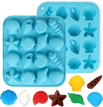 Seashell Mold, 2 Pack Ocean Silicone Mold, Marine Theme Seashell Conch Starfish Molds for Candy Chocolate Cake Decorations