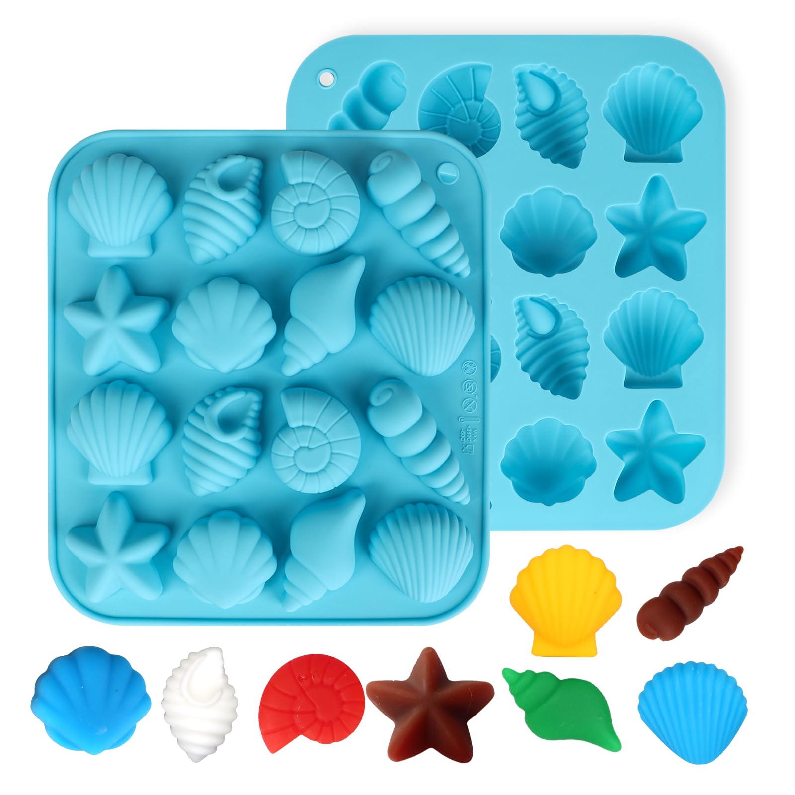 Hewomate Seashell Mold, 2 Pack Ocean Silicone Mold, Marine Theme Seashell Conch Starfish Molds for Candy Chocolate Cake Decorations