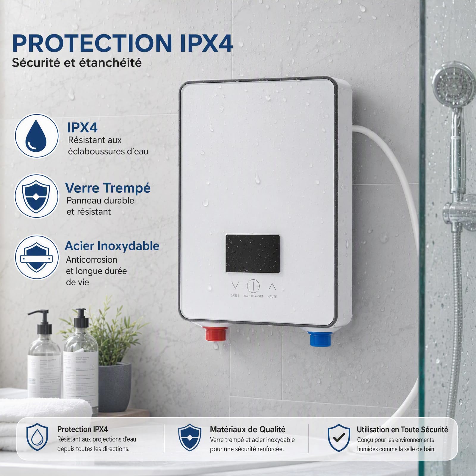 Calentador de agua caliente instantáneo IPX4, 6500 W, 220 V, set de ducha, calentador de agua caliente sin depósito, kit para baño, cocina