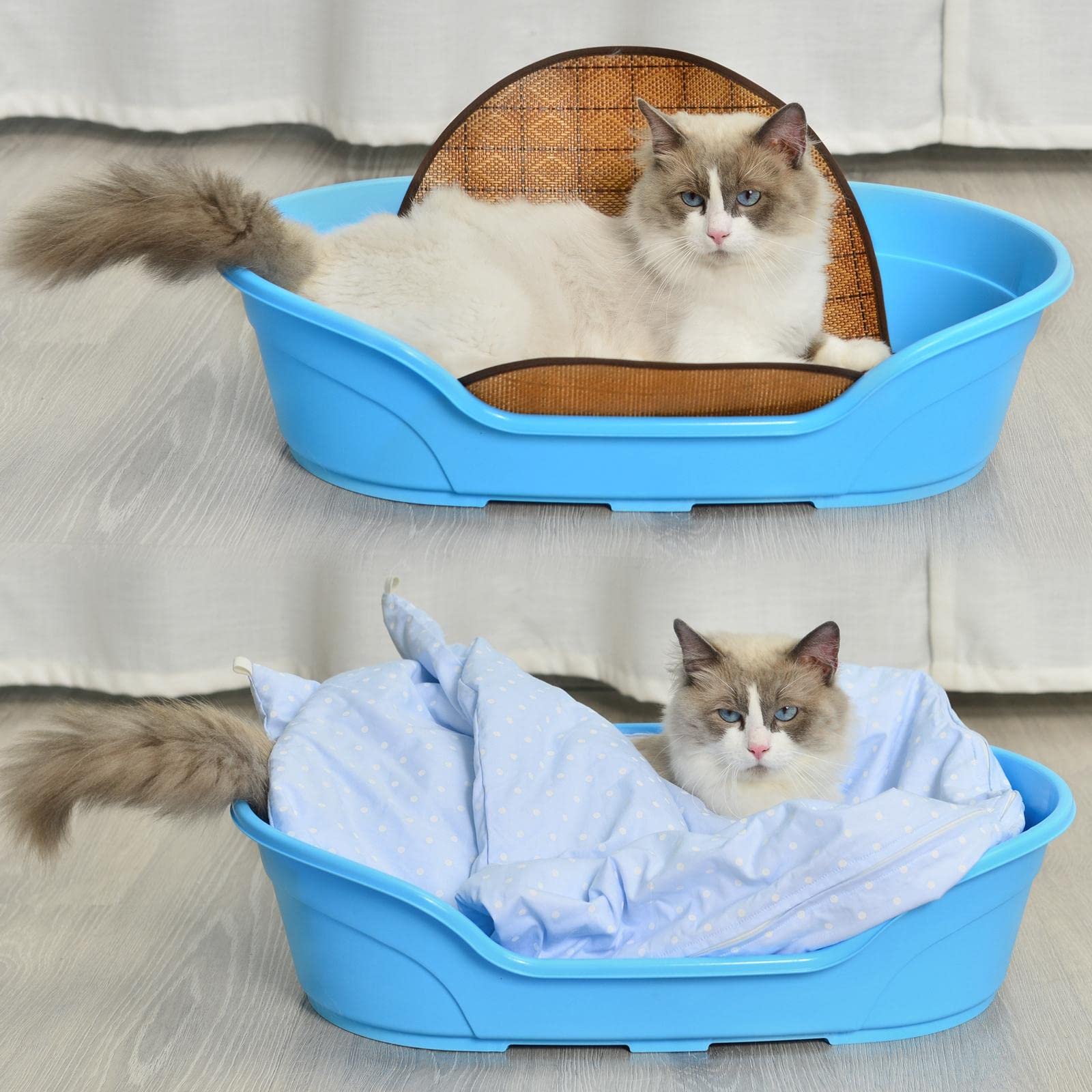 Cama para Gatos, Manta de Baño, Cojín Antideslizante, Nido, Alfombrillas Acogedoras, Caseta para Perros, Baño para Gatitos, Azul, 57cmx37.6cmx14cm