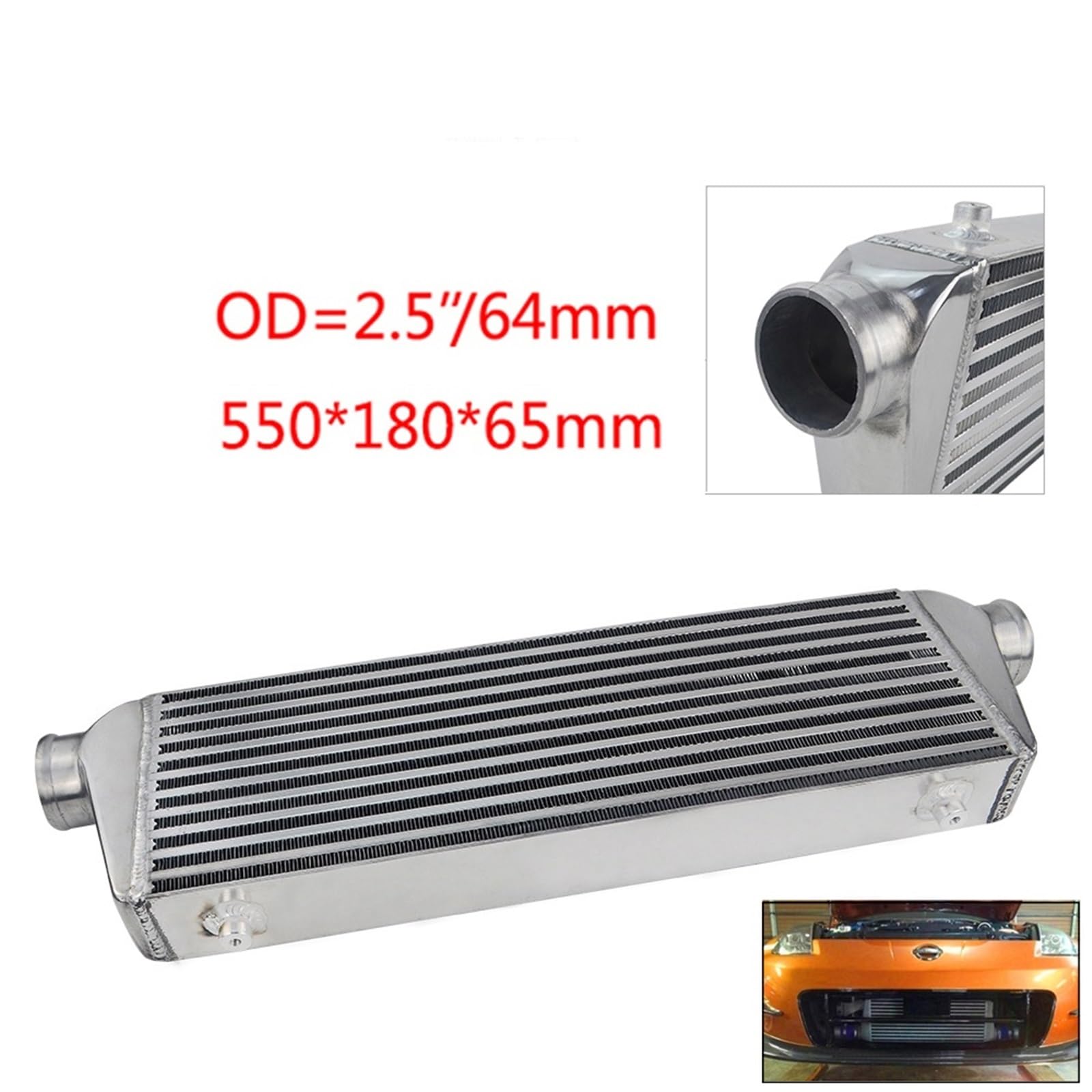Wentylatory chłodnicy silnika samochodowego 550 * 180 * 65mm Uniwersalny intercooler z turbosprężarką i płytą OD 2,5" z przednim mocowaniem LZ-IN812-25 chłodzenia silnika