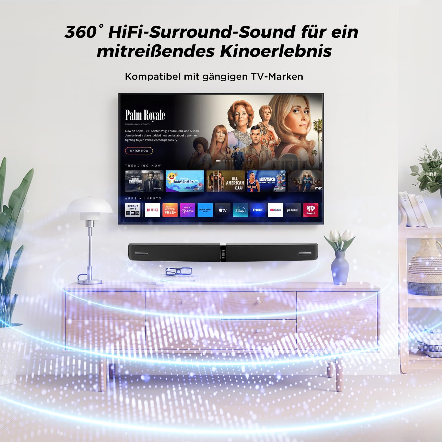 Soundbar für TV Geräte, 2-in-1 Trennbare Tower-Lautsprecher mit Bluetooth 5.3/HDMI-ARC/Optisch/AUX – Wandmontagefähige Home Cinema Sound bar mit Surround-Sound für PC/Gaming/Projektoren (Black) 1Pcs