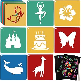 20 PCS Sturdy Stencils for Kids, 8 Inch Kids Stencils with 5 Pcs Scratch Paper for Painting to Imaginative Children's Stories, Gift Idea for Boys Girls, Learning Tools for Toddlers and Preschooler