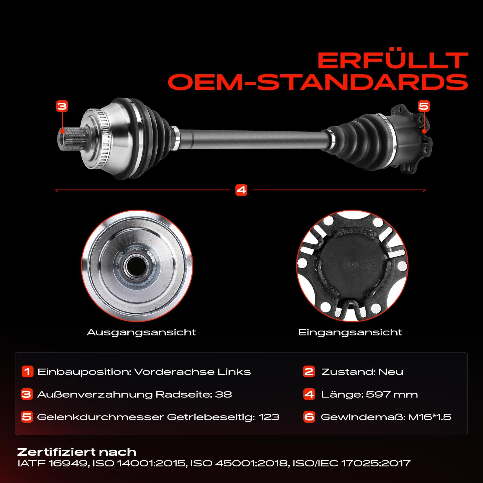 Frankberg Antriebswelle Achswelle MT ABS-Ring Kompatibel mit A4 8E2 B6 A4 8EC B7 A4 8E2 A4 Avant 8E5 B6 A4 Avant 8ED B7 A4 Cabriolet 8H7 A4 Cabriolet 8HE Replace# 8E0407271S