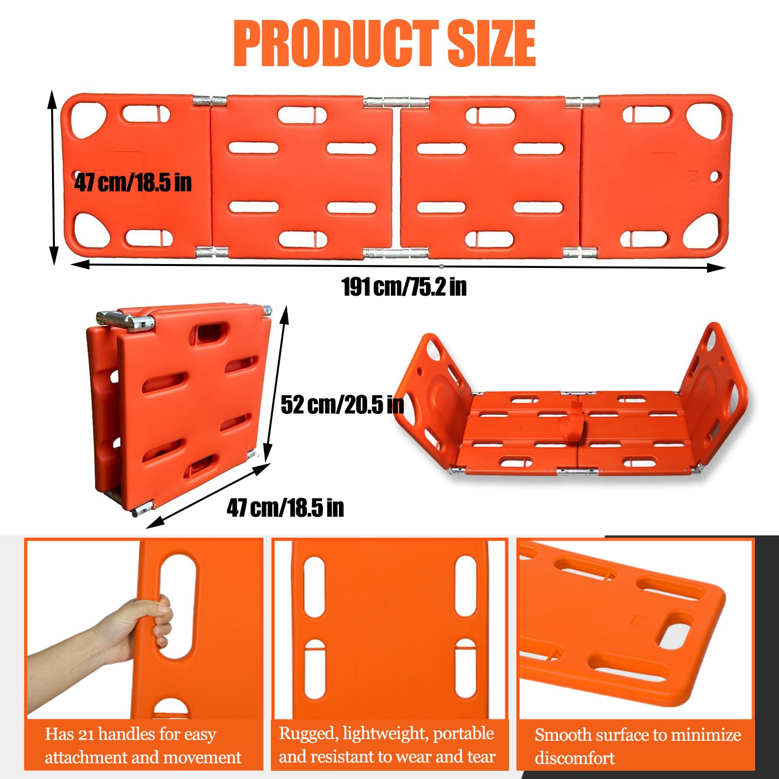 CivièRe Dorsale Pliable, Planche De Sauvetage Avec Sangles De SéCurité, CivièRe D'Ambulance Flottante Pour Le Transfert Des Patients D'Urgence Et Le Sauvetage Aquatique,4Folds