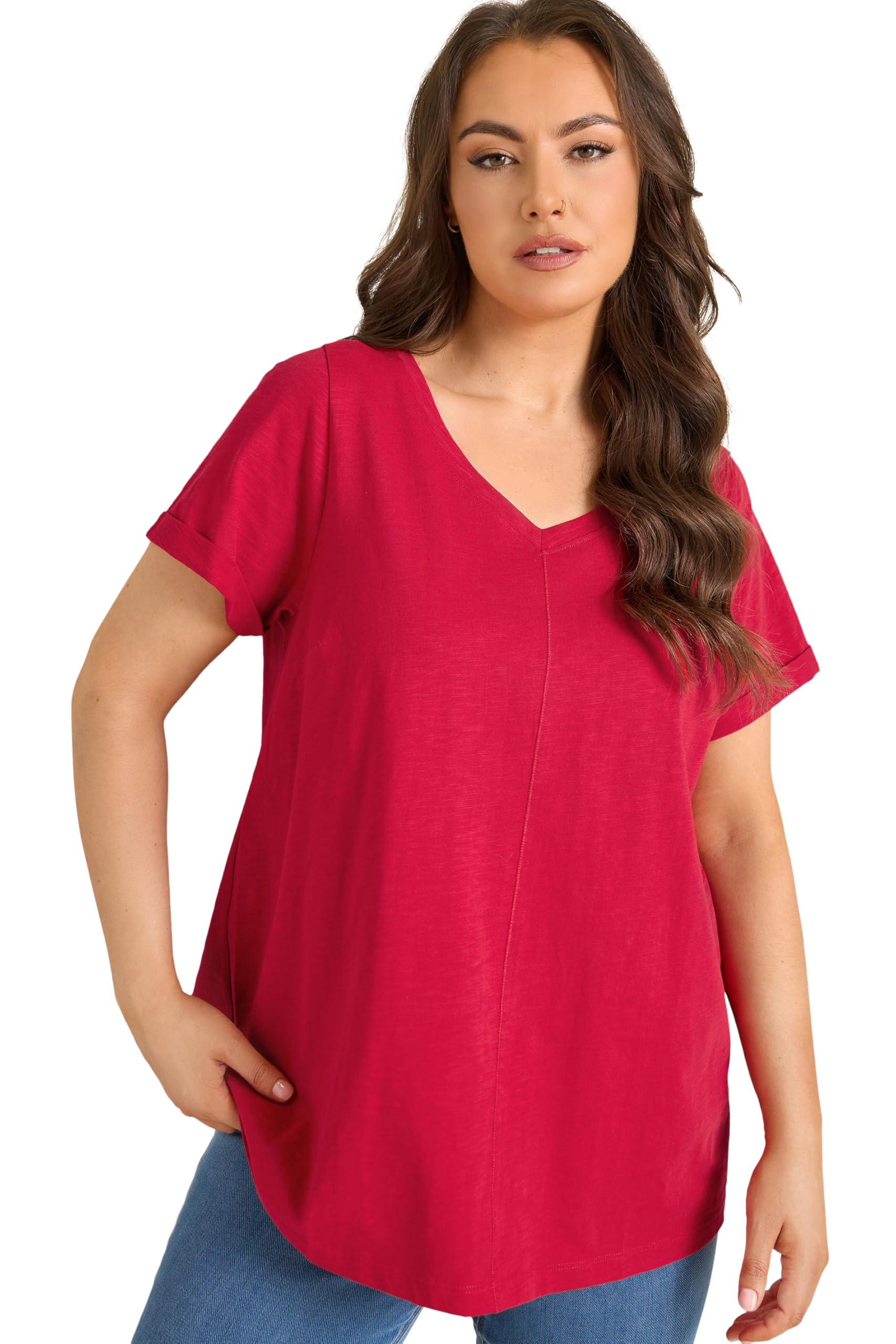 Evans Women's Crimson Curve Red Premium Cotton T-Shirt - Plus Size Curve