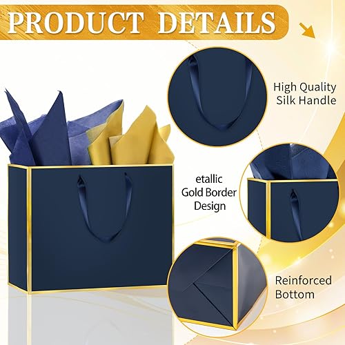 Miniatura 3 de Epoesch Paquete de 12 bolsas de regalo de papel metálico con asas, incluye papel de seda, 11.8 x 10 x 4 pulgadas, elegantes bolsas de regalo