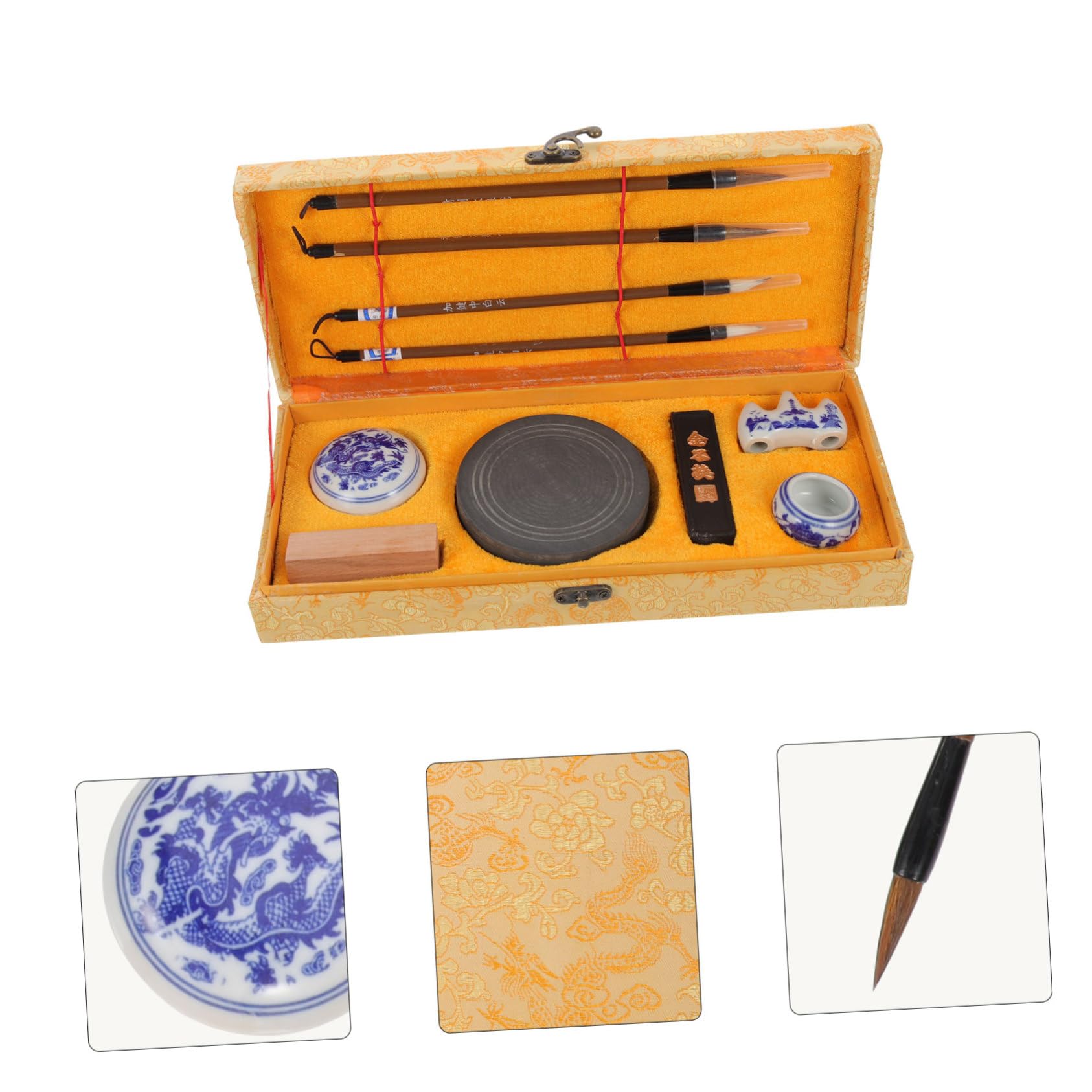 Set de Calligraphie Chinoise avec Pinceau Écriture Pierre à Encre et Kit de Pratique pour Étudiants Complet de Fournitures de Bureau pour Arts Graphiques