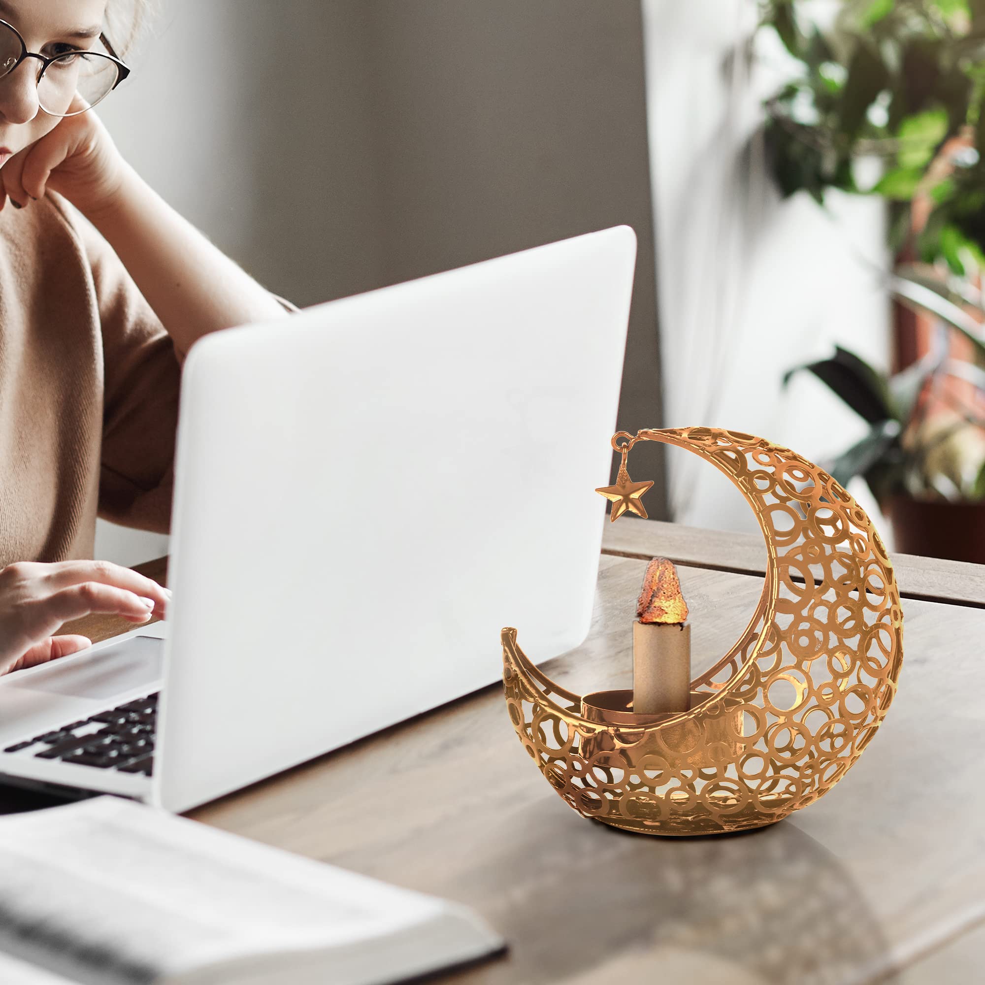 Theelichthouder maanvorm goud maan kaarsenstandaard, metaal, zwart, decoratief stuk, oosterse ramadan decoratieset, tafeldecoratie, metaal, tafeldecoratie voor ramadan, Valentijnsdag, woonkamer