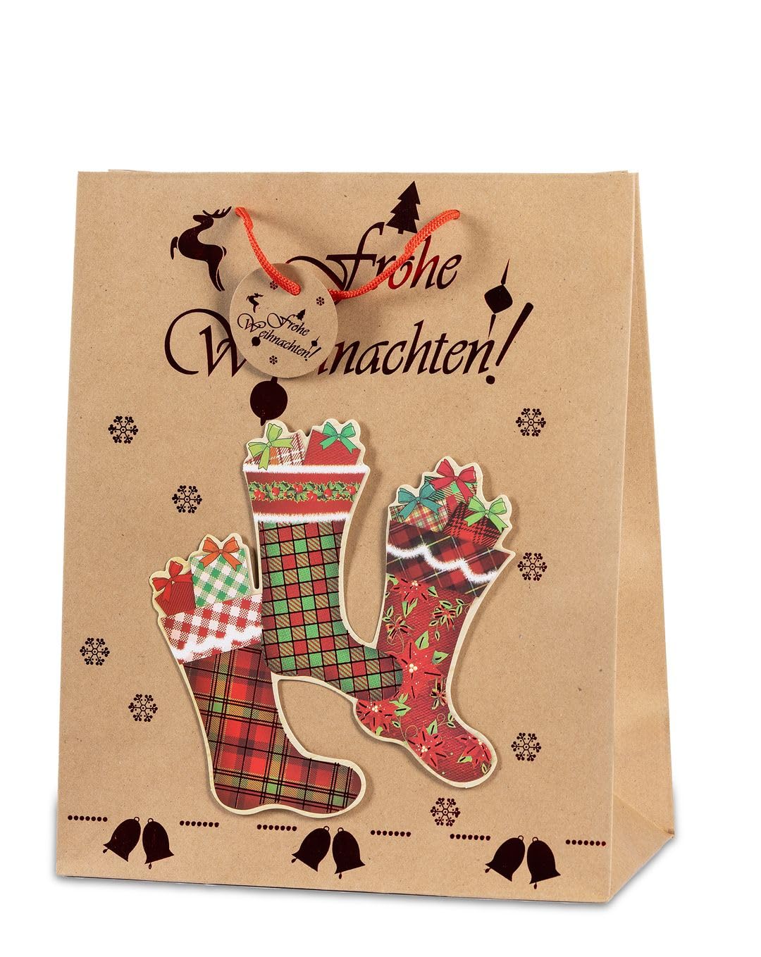 Laro Premium Line Geschenktüten Weihnachten/Kraftpapier/3D/Glanzbilder 10/20/40/100stk Größe: H 32 x B 26 x T 13 x cm Large, Anzahl:100, Muster Tüten:Weihnachten Kraftpapier 3D Glanzbilder