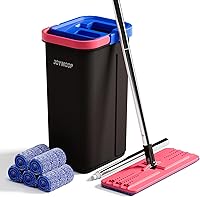 Vista 17 de JOYMOOP Juego de trapeador y cubo con escurridor, trapeadores de polvo para limpieza de pisos, limpiador de paredes con mango largo, uso húmedo