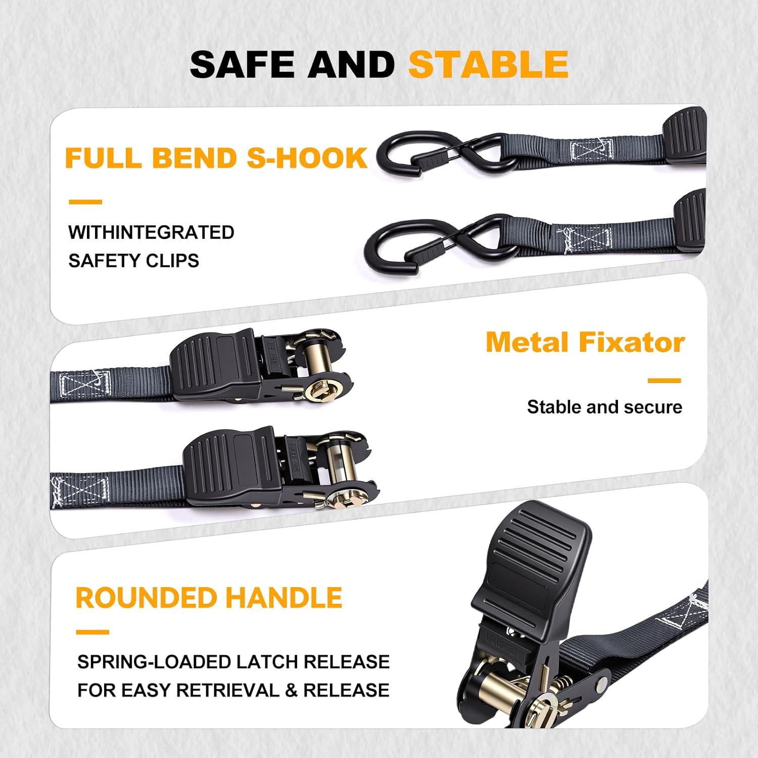 2200LB Ratchet Straps Heavy Duty(4 Pack), 1" x 15FT Tie Down Straps Ratchet with Safety S Hooks, Strap for Trucks, Motorcycle, Cargo, Trailer, Moving-Black - Image 7