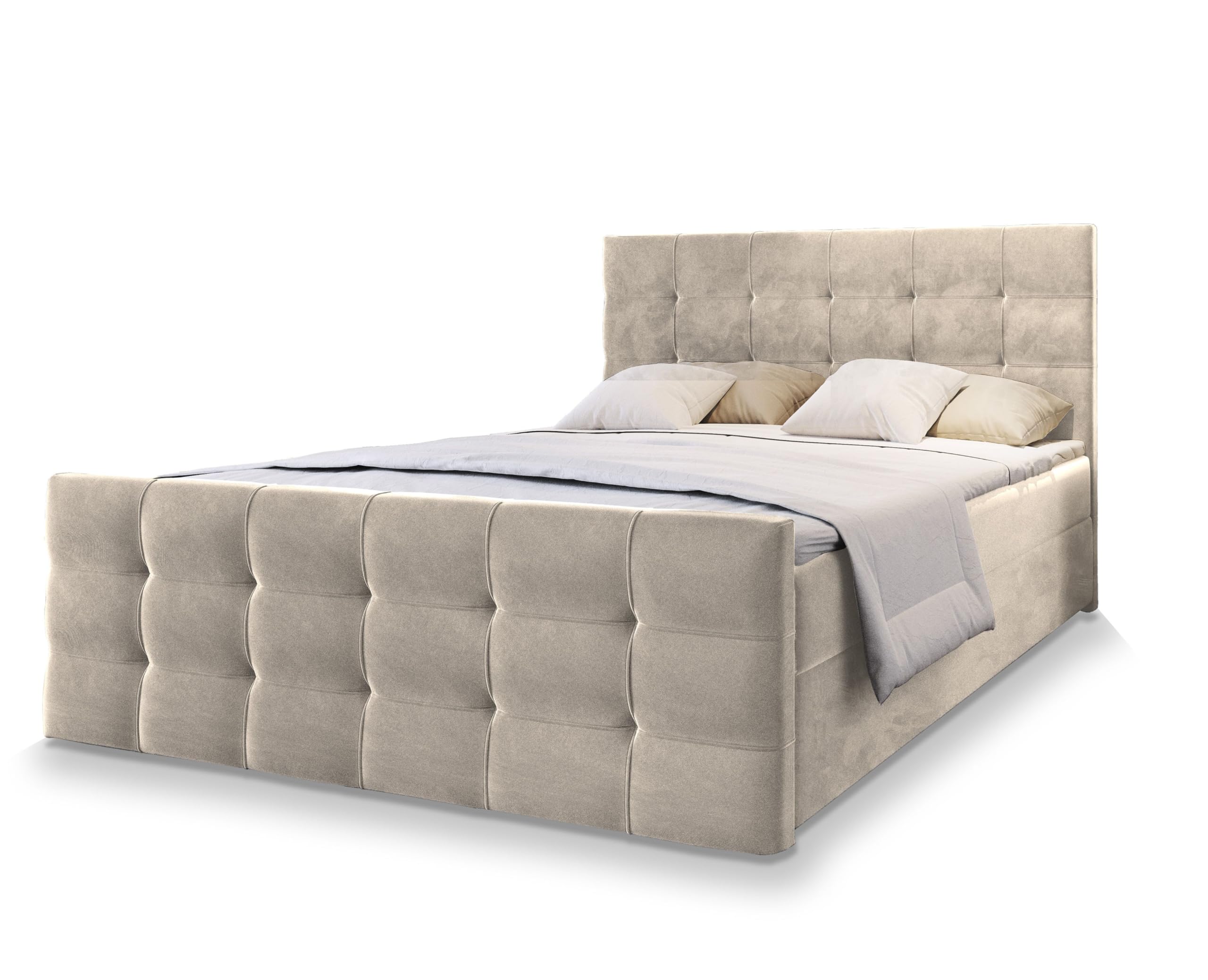 Masseno Boxspringbett Amon 140x200 cm – Komplett-Set mit Matratze und Topper, Beige