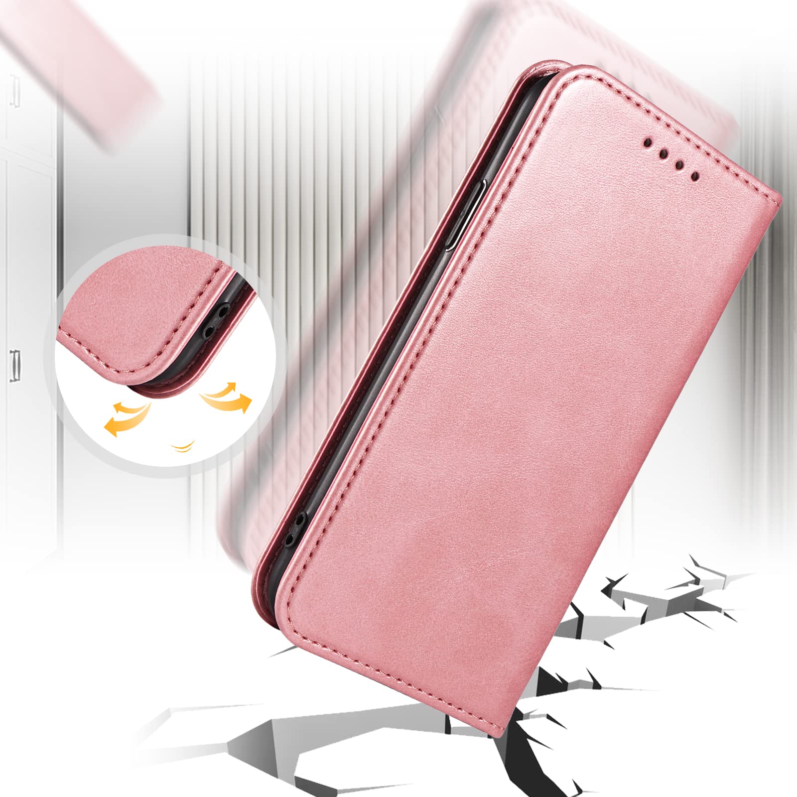 Case for Huawei P20, Classic PU Leather Magnetic Wallet Case, Flip Folio Protective Phone Cover Compatible with Huawei P20, Rose Gold — view 6