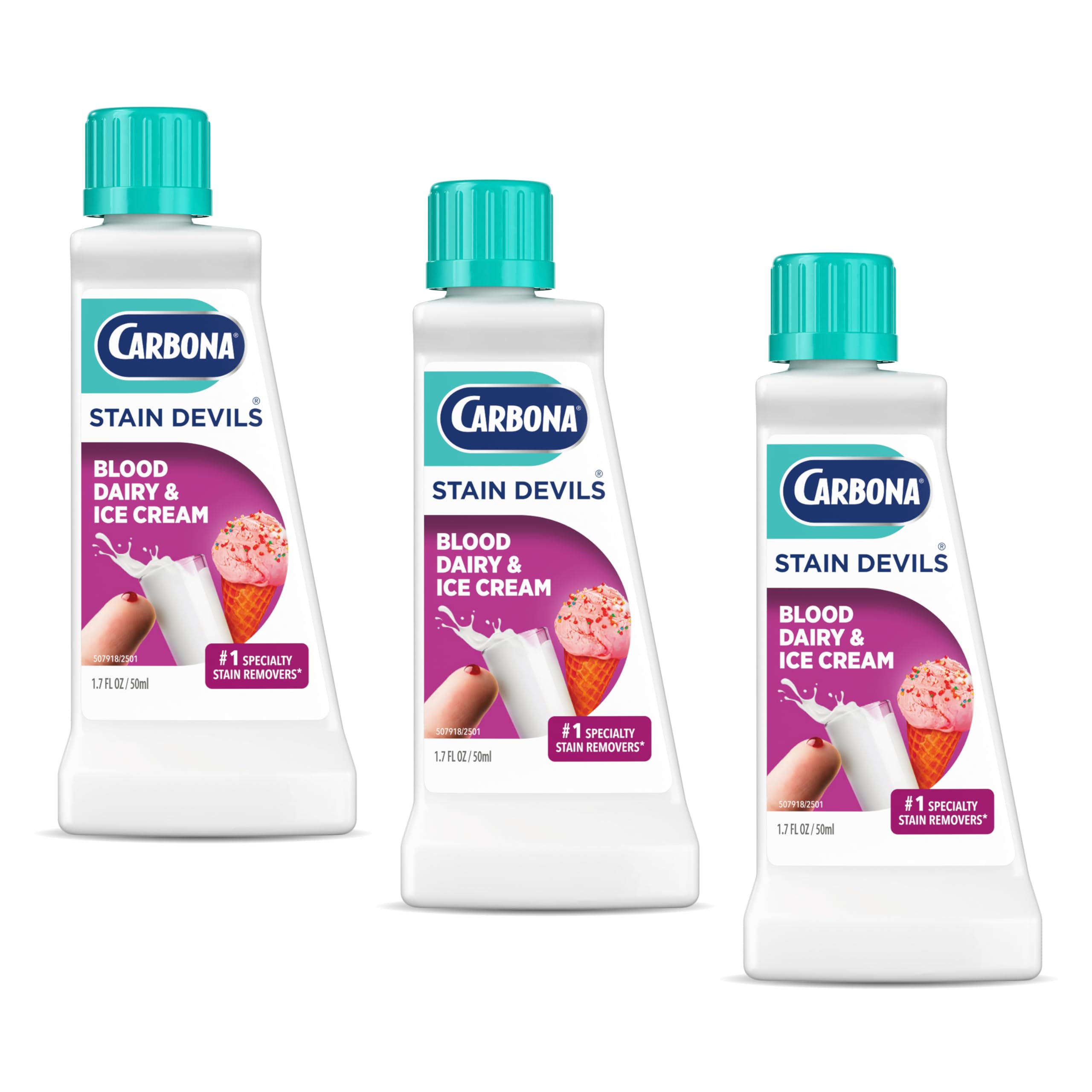 Carbona Stain Devils® #4 | Blood, Dairy & Ice Cream | Professional Strength Laundry Stain Remover | Multi-Fabric Cleaner | Safe On Skin & Washable Fabrics | 1.7 Fl Oz, 3 Pack