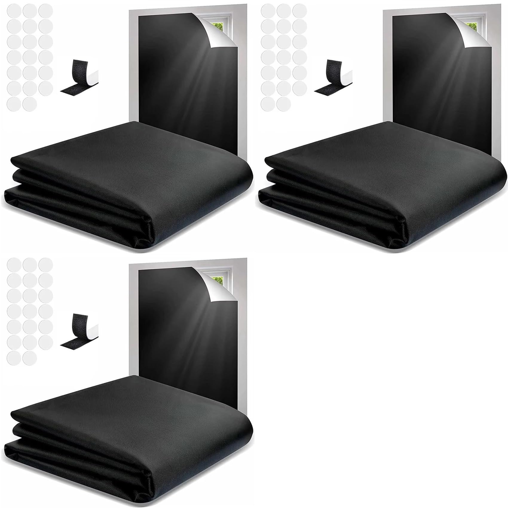 Hndhbfgrt 3X Portable Blackout Shades Film No Drill Travel Blackout Blinds Sunblock Window Cover Blackout Curtains 145 X 300cm