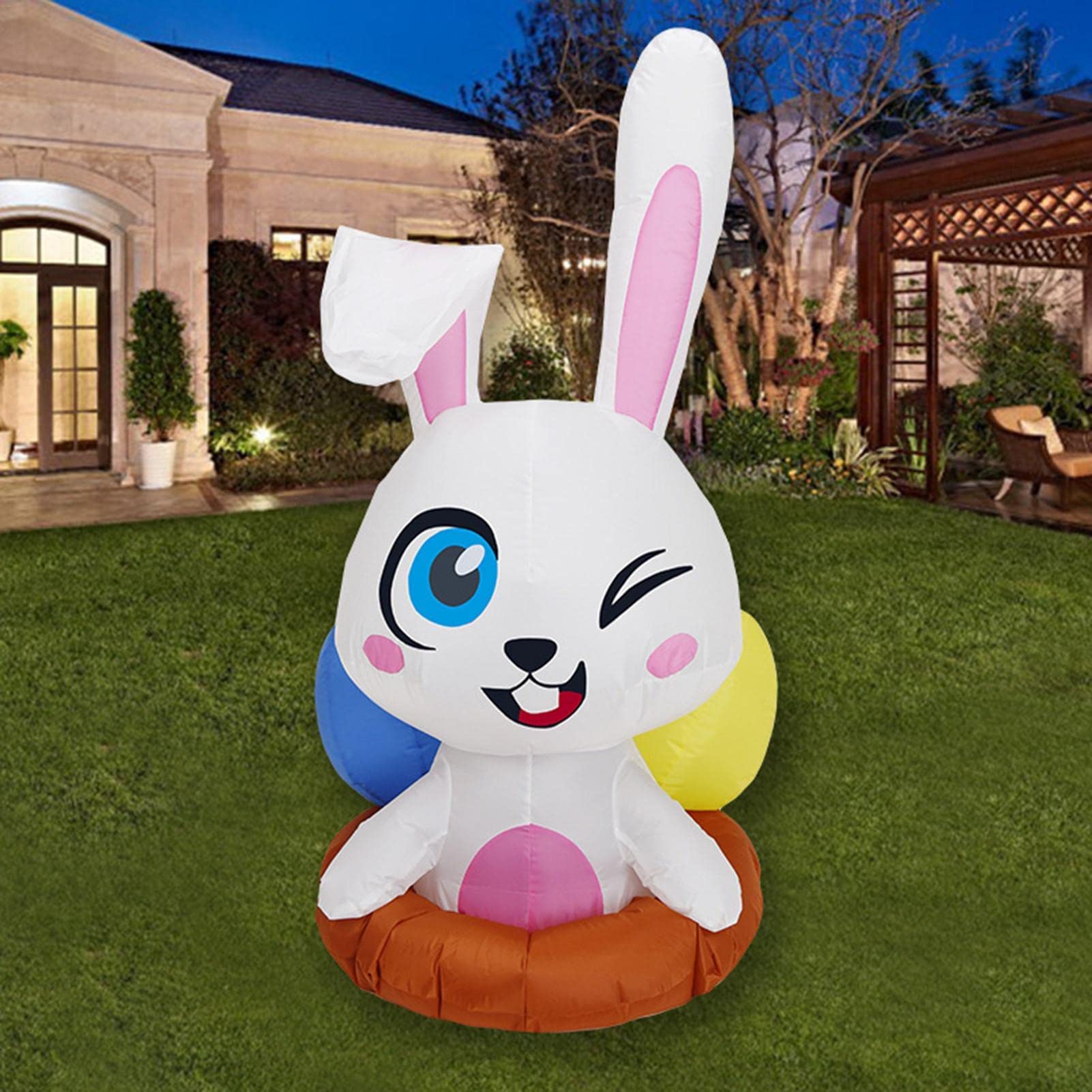 Decorazione pasquale gonfiabile, 1,9 m, coniglietto pasquale gonfiabile con luci a LED, per esterni, vacanze, prato, cortile, decorazione pasquale gonfiabile per esterni