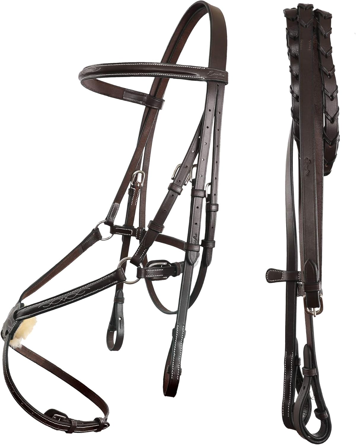 Exion Figure 8 Horse Bridle with Leather Laced Reins | English Jumping Bridle with Figure 8 Noseband | Black, Brown Equestrian Bridle for Horses, Cob, Pony & Oversize