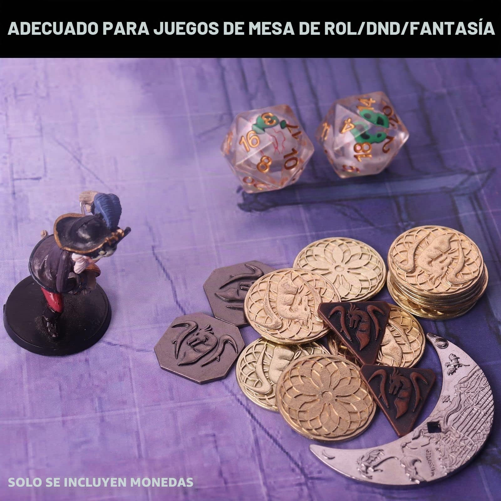 145 Monedas de Metal DND y Bolsa de Cuero, Contiene 60 Monedas de Oro, 40 Monedas de Plata, 40 de Cobre y 5 Monedas de Platino, Bueno para Juegos de Mesa RPG.