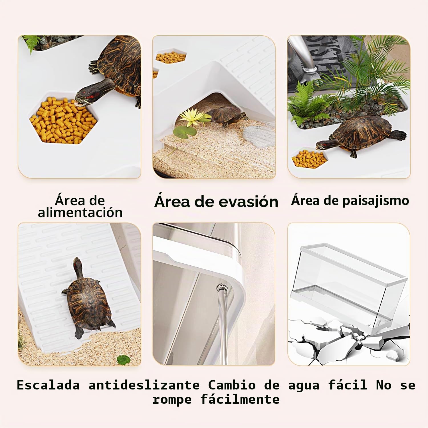 Pecera de Tortuga con Plataforma para Tomar el Sol y Drenaje Inferior, 30 x 18 x 18,5 cm Tanque de Tortugas acuáticas para Tortugas Juveniles, cangrejos de río, cangrejos, Anfibios, Reptiles