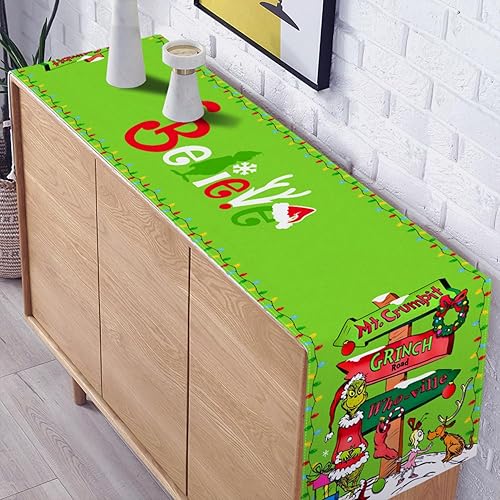 Miniatura 4 de Camino de mesa Grinchmas Feliz Navidad, vacaciones de invierno, fiesta temática, cocina, comedor, decoración del hogar (verde, 13 x 90 pulgadas)