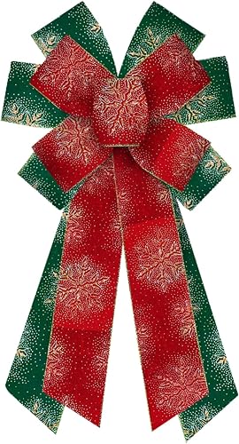 On-Airstore Large Christmas Wreath Bows Glitter Gold Snowflake Bows for Wreath, 