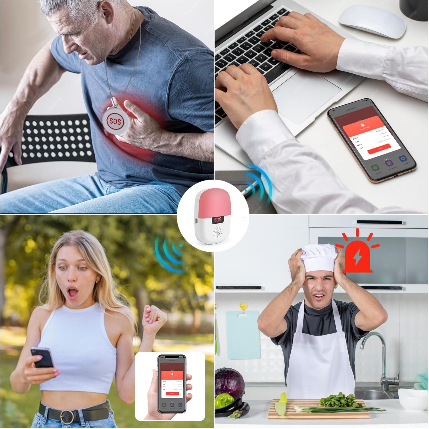 Shinmax Alarme Personnes âgées WiFi Smart SOS Alarme de Bouton d'appel sans Fil Téléavertisseur pour Personnes âgées Malades Handicapées Enfants Maison Alerte (1 Récepteur + 2 Émetteurs SOS)