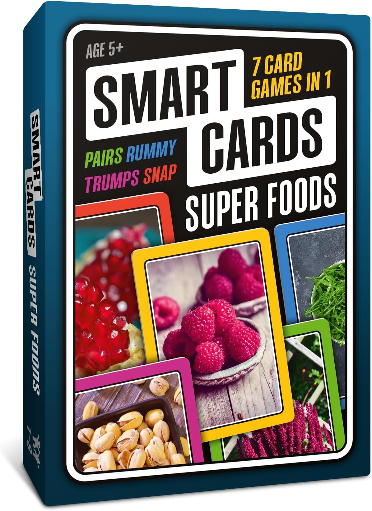SMART CARDS Super Foods, 7 games in 1, Pairs, Snap, Trumps, Rummy, Memory Quiz, Learn Facts, Travel Game, Gift, Stocking Filler, Age 5+, 1-8 Players
