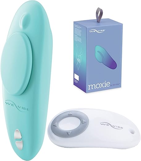 We-Vibe Moxie Panty Worn Vibrator Wearable Vibrating Clitoral Massager for Teasing Her Indoor & Outdoor Remote & Smartphone App Controlled Sex Toy for Couples, Aqua