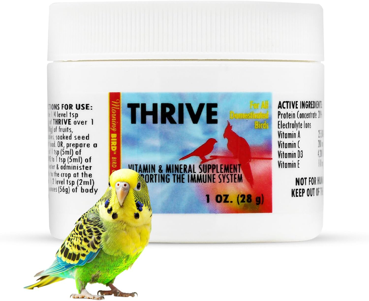 Morning Bird Thrive 1 Oz - Multi-Vitamin Bird Supplement Designed for Immune and Recovery Support - Formulated for Sick or Injured Birds - Protein Supplement and Energy Booster for All Adult Birds