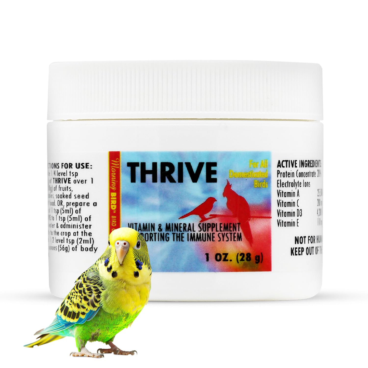 Morning Bird Thrive 1 Oz - Multi-Vitamin Bird Supplement Designed for Immune and Recovery Support - Formulated for Sick or Injured Birds - Protein Supplement and Energy Booster for All Adult Birds